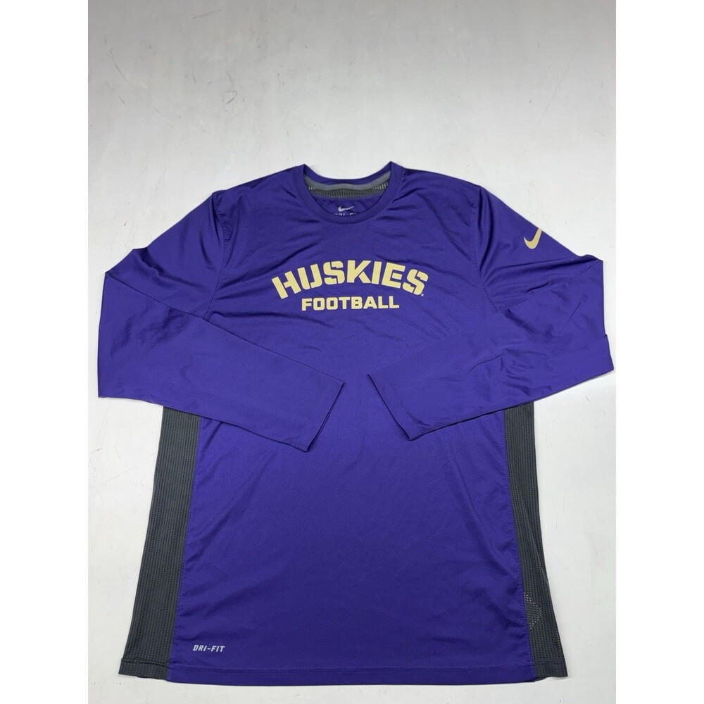 Washington Huskies Football Nike Dri-Fit Purple Long Sleeve Shirt Mens Laege